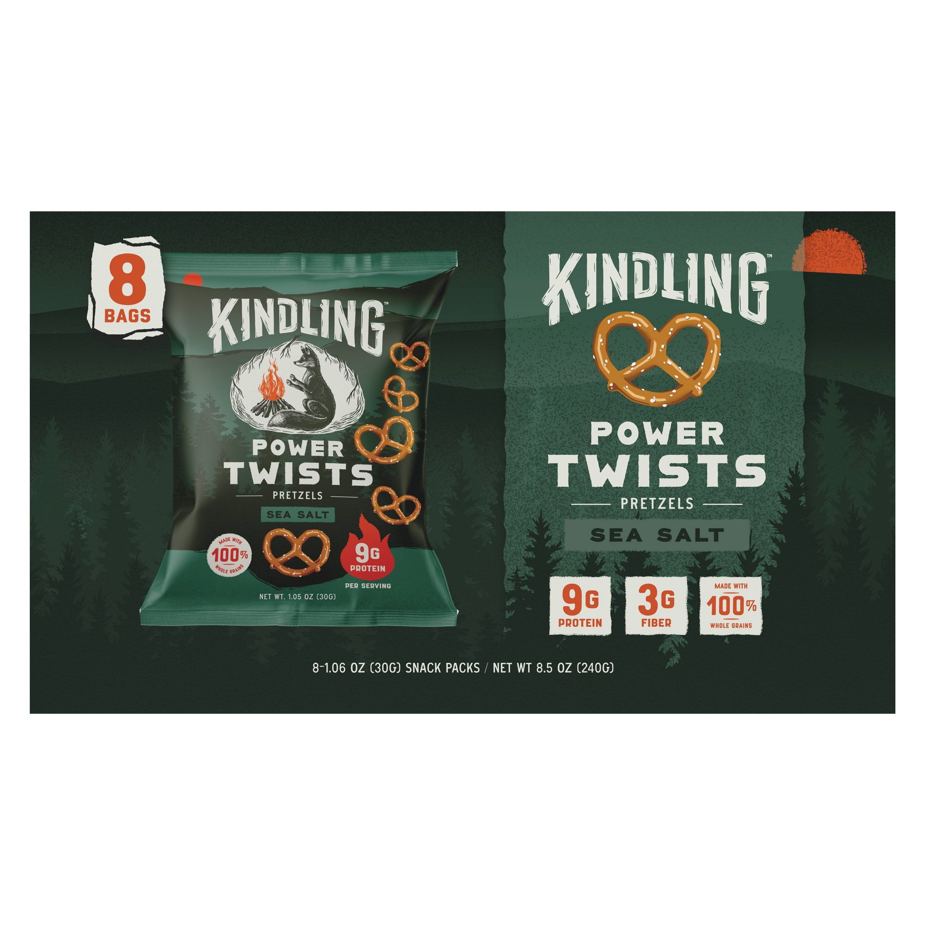 Kindling Power Twists Sea Salt Pretzels - 1.06oz/8pk