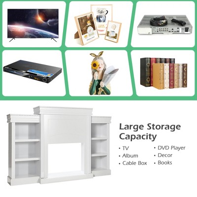 White 70'' MDF Fireplace TV Stand with Bookcase