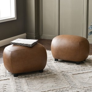 KINWELL 23" Wide Modern Faux Leather Upholstered Ottoman Footrest, PU Entryway Footstool, Set of 2 - 1 of 4
