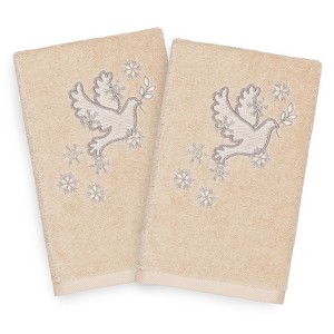 Linum Home Textiles Christmas Dove - Embroidered Luxury 100% Turkish Cotton Hand Towels (Set of 2) - 1 of 3