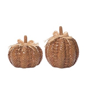 Transpac Resin 6.5 in. Orange Harvest Rattan Style Pumpkin Set of 2 - 1 of 2