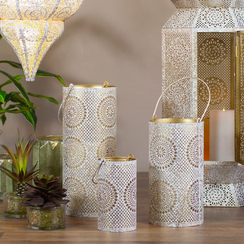 Northlight Set of 3 White and Gold Moroccan Style Pillar Candle Lanterns 10", 2 of 6