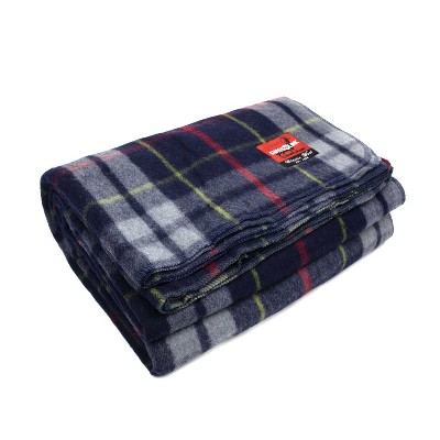 Swiss Link Military Surplus 90 x 62 Inch Insulating Indoor Outdoor Stain, Flame, and Water Resisting Classic Wool Plaid Washable Blanket, Blue Gray