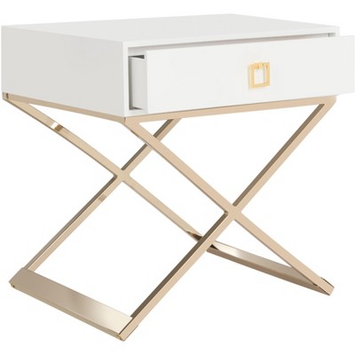 White Rectangular Wood and Metal End Table with Storage