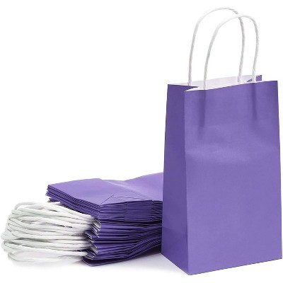 25 pcs 5"x3.15"x9" Purple Kraft Paper Gift Bags, Party Favor, Shopping Bags with Handles