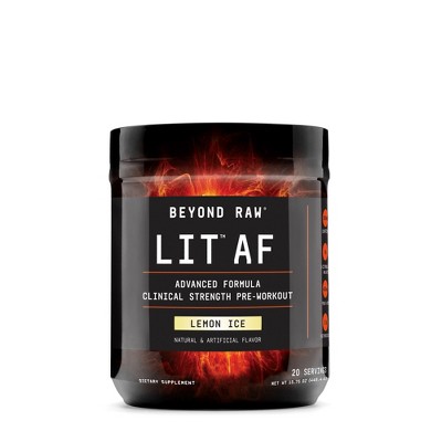 BEYOND RAW LIT AF, Advanced Formula Pre-Workout Powder, Lemon Ice, 20 Servings