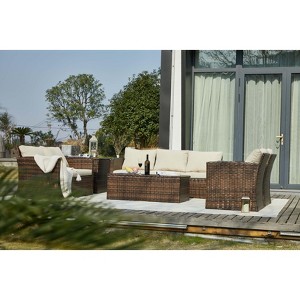 Cescia 7-Piece  PE Rattan Sofa Set, Garden Patio Wicker Sectional Sofa Set with Storage Coffee Table & End Table for Backyard, Porch, Balcony,Gray - 1 of 4