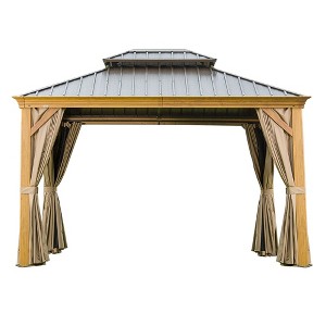 PAGED 10'X12' Hardtop Outdoor Canopies and Gazebos with Galvanized Steel Double Canopy for Patios Deck Backyard, Curtains and Netting, Brown - 1 of 4