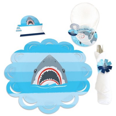 Big Dot of Happiness Shark Zone - Jawsome Shark Party or Birthday Party Paper Charger & Table Decorations Chargerific Kit for 8
