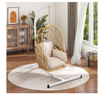 Wicker Swing Egg Chair 300lbs Capacity Chair Patio Rattan Chair for Backyard Indoor Outdoor Black