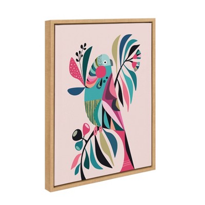 Colorful Parakeet Abstract Canvas Wall Art with Natural Frame