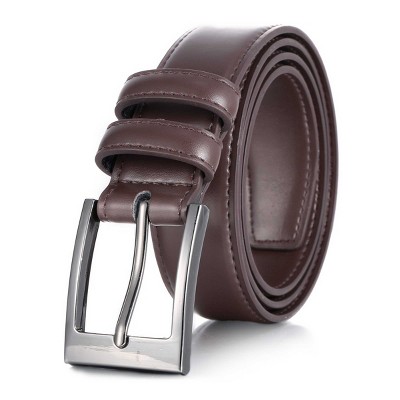 Men's Checkered Pattern Genuine Leather Belt, Alloy Pin Buckle