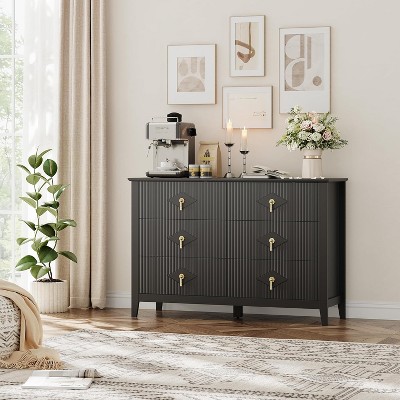 Fluted Dresser 47.2 Inch Wide, 6-Drawer Wood Dresser for Bedroom, Modern Chest of Drawers, Storage Organizer Cabinet for Living Room