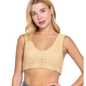 Slickblue Sleeveless Textured Crop Tank, V-Neck Cotton Sweater Style Top for Women, Color and Size Options - 1 of 4