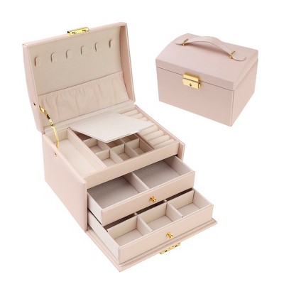 Uxcell 2 Layer Jewelry Box With Mirror For Women Girls Birthday Gifts, PU Leather