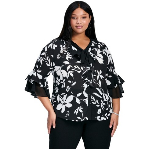 Avenue Women's Plus Size Cassie Frill Detail Blouse - image 1 of 4