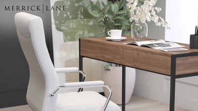 Mid-Back Black Faux Leather Office Chair with Rose Gold Accents