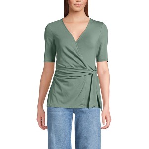 Lands' End Women's Elbow Sleeve Lightweight Jersey Side Tie Blouse - 1 of 3
