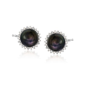 Ross-Simons 7-7.5mm Cultured Button Pearl and .13 ct. t.w. Diamond Stud Earrings in Sterling Silver - 1 of 4