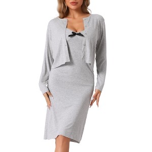 INSPIRE CHIC Women's Lingerie Spaghetti Strap V Neck At Knee Night Dress with Shrug - 1 of 4