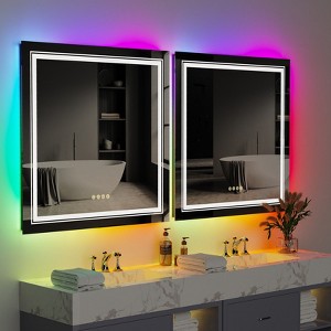 ARTLOGE 800x800mm Square Illuminated Bathroom Vanity Mirror for Makeup, with RGB Backlit and Front Lit, Anti-fog Function - 1 of 4