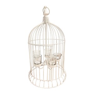 Essential Decor & Beyond White Metal Bird Cage Candle Holder with 5 Glass Candle Holders - 1 of 4