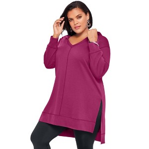 Roaman's Women's Plus Size French Terry Tunic Hoodie - 1 of 4