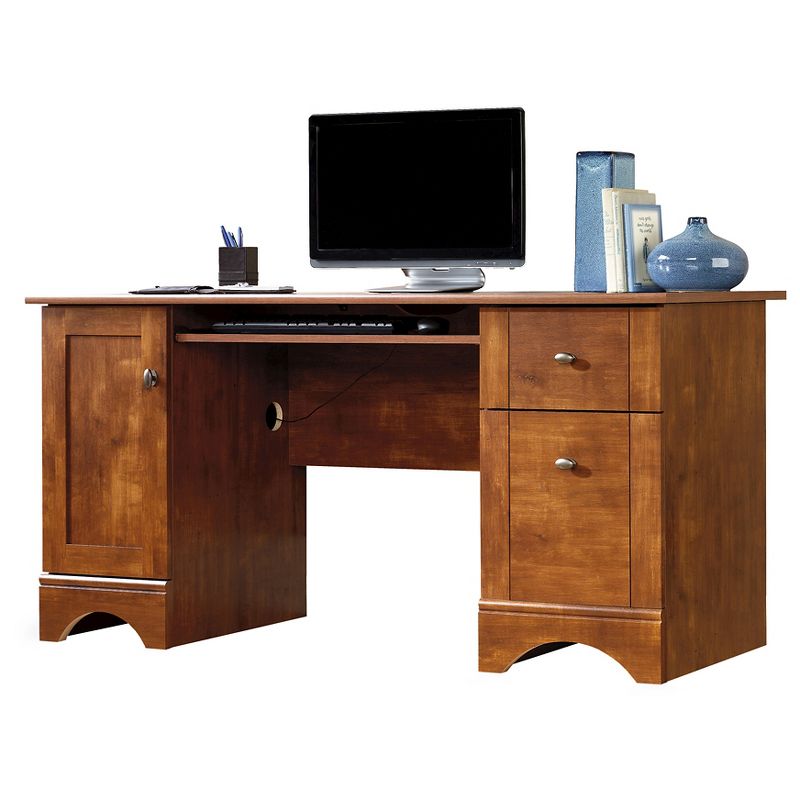 Computer Desk - Brushed Maple - Sauder: Executive Office Desk with Keyboard Tray & Storage Cabinet, 1 of 6
