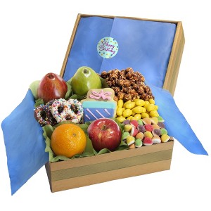 GreatFoods Happy Birthday Fresh Fruit & Sweets Gift Box with Birthday Cookie, Pretzels, Popcorn and More. - 1 of 4