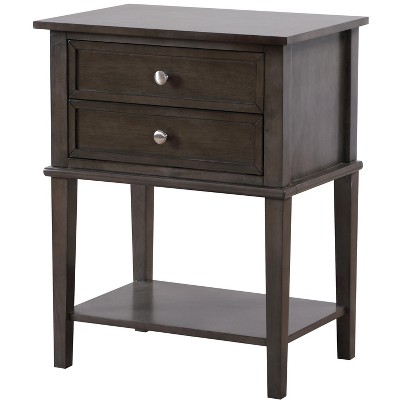 Newton Gray 2-Drawer Solid Wood Nightstand with Open Shelf