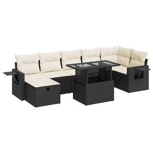 vidaXL Garden Sofa Set Black PE rattan Large Adjustable Feet - 1 of 4