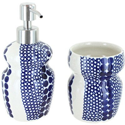 Blue Rose Polish Pottery 2017-2018 Zaklady Soap Dispenser & Bathroom Cup