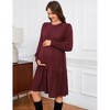 Clearlove Women's Maternity Dress Round Neck Ruffle Long Sleeve Pregnancy Clothes Dress - 2 of 4