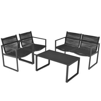 Tangkula 4 PCS Patio Furniture Sofa Set Loveseat Coffee Table for Backyard Balcony & Poolside
