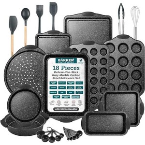 BAKKEN 18-Piece Nonstick Oven Baking Set: Gray Marble Coating, Carbon Steel, Silicone Handles, Dishwasher Safe, PFOA-Free, Professional Quality - 1 of 4