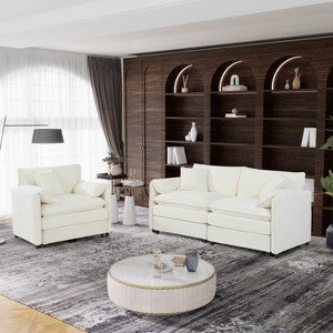 DOMETOUR Deep Seat Luxury 2 Piece Loveseat Couch & Sofa Armchair Set, Modern Upholstered Chenille Cloud Couches Set Furniture with 3 Pillow - 1 of 4