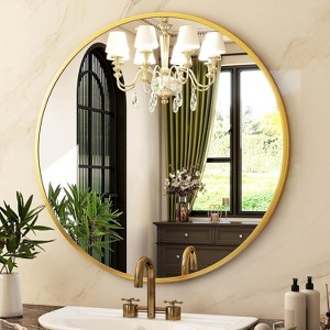 Beautyolove Round Mirror 24 Gold Wall Mounted Circle Mirrors Vanity Mirror with Brushed Aluminum Alloy Frame Modern Decoration - 1 of 4