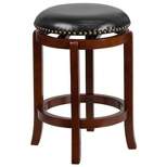 Merrick Lane 24" Backless Swivel Counter Stool, Upholstered with Nail Trim and Wooden Frame