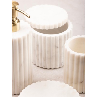 Roksana White Marble Fluted Bath Accessories Set of 4