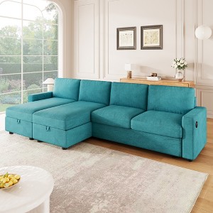 103.9"W Convertible U-Shaped Sectional Sofa with 2 Storage Chaises & 4 USB Ports for Living Room - ModernLuxe - 1 of 4