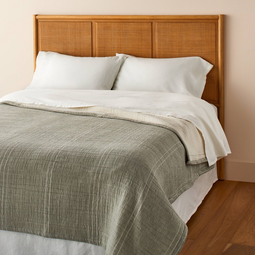 Full/Queen Microstripe Matelassé Coverlet Sage Green - Hearth & Hand™ with Magnolia: Farmhouse Style, Cotton Jacquard