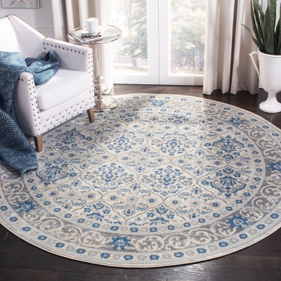 Elegant Square Navy and Light Grey Synthetic Area Rug, 6'7" Square