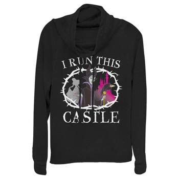 Juniors Womens Sleeping Beauty Maleficent Castle Cowl Neck Sweatshirt