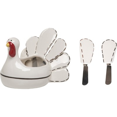 Transpac Ceramic Turkey Bowl With Spreader Set of 3 Home Decorations Fall/Harvest