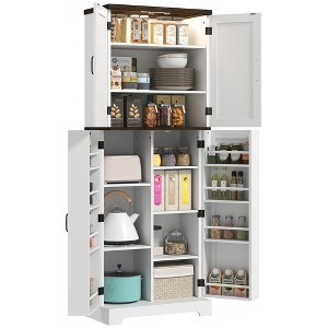 HOMCOM 64" Kitchen Pantry Storage Cabinet with Motion Sensor Light, Spice Racks and Adjustable Shelves, White - 1 of 4