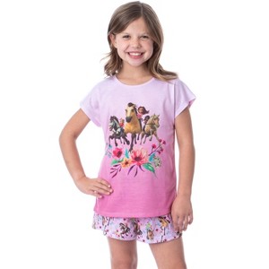 Girls' Spirit Untamed Movie Horse Lucky Sleep Pajama Set Shorts Crewneck Pink - 1 of 4