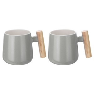 Unique Bargains Ceramic Simple Handmade Wooden Handle Coffee Mugs - 1 of 4