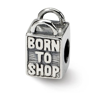 Black Bow Jewelry Sterling Silver Born to Shop, Shopping Bag Bead Charm