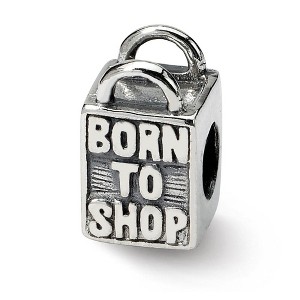 Black Bow Jewelry Sterling Silver Born to Shop, Shopping Bag Bead Charm - 1 of 3