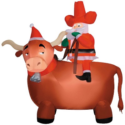 6 Ft. 6" Airblown® Inflatable Cowboy Santa on a Longhorn Christmas Outdoor Yard Decoration